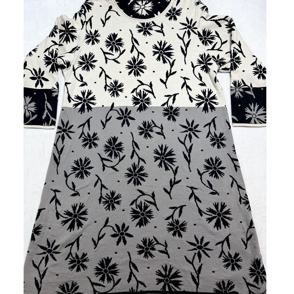Gudrun Sjoden Organic Cotton Knit Dress Floral Grey Black Lagenlook Womens Sz Lg